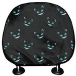 Black Cheshire Cat Pattern Print Car Headrest Covers