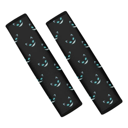 Black Cheshire Cat Pattern Print Car Seat Belt Covers