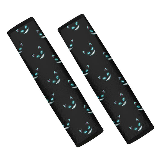 Black Cheshire Cat Pattern Print Car Seat Belt Covers