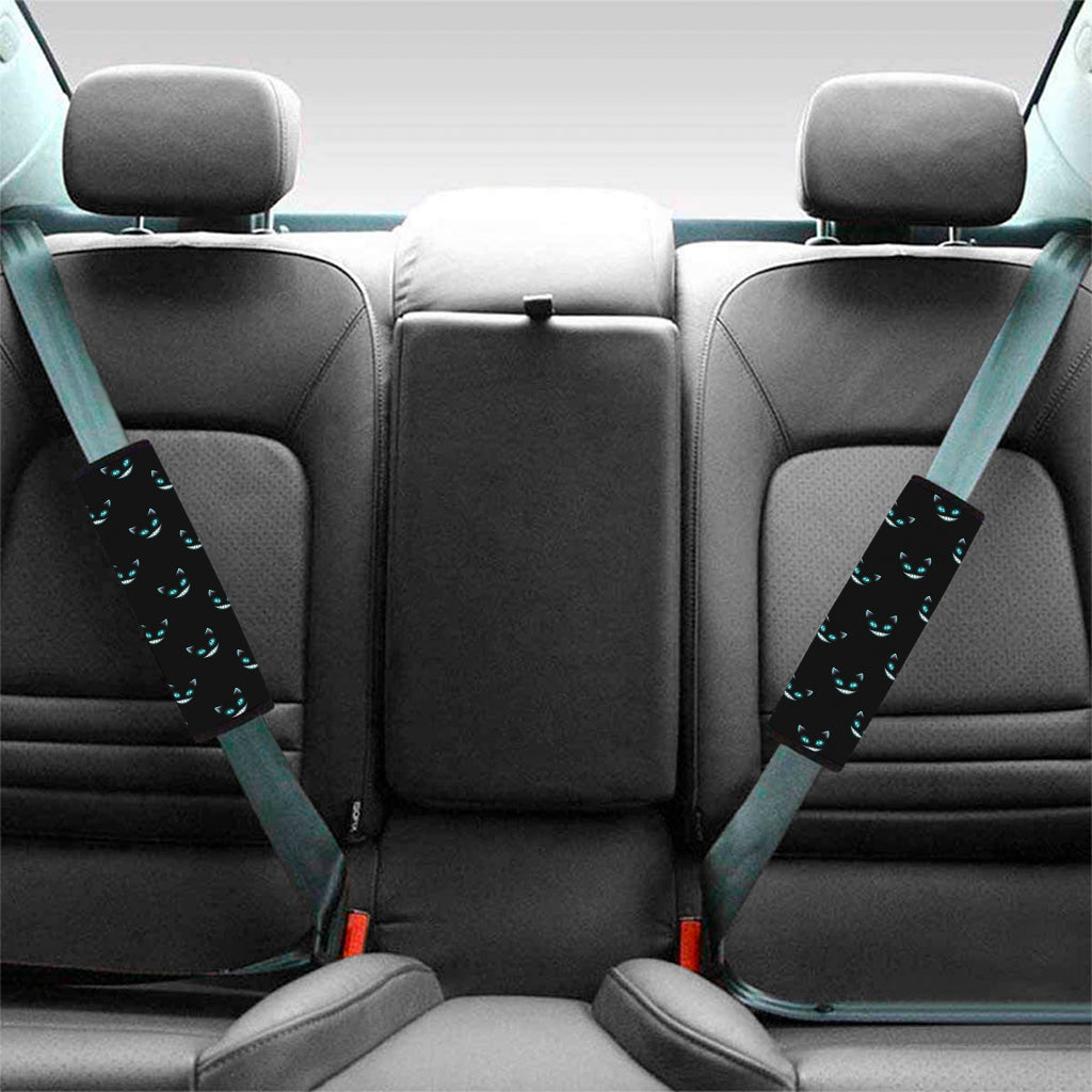 Black Cheshire Cat Pattern Print Car Seat Belt Covers