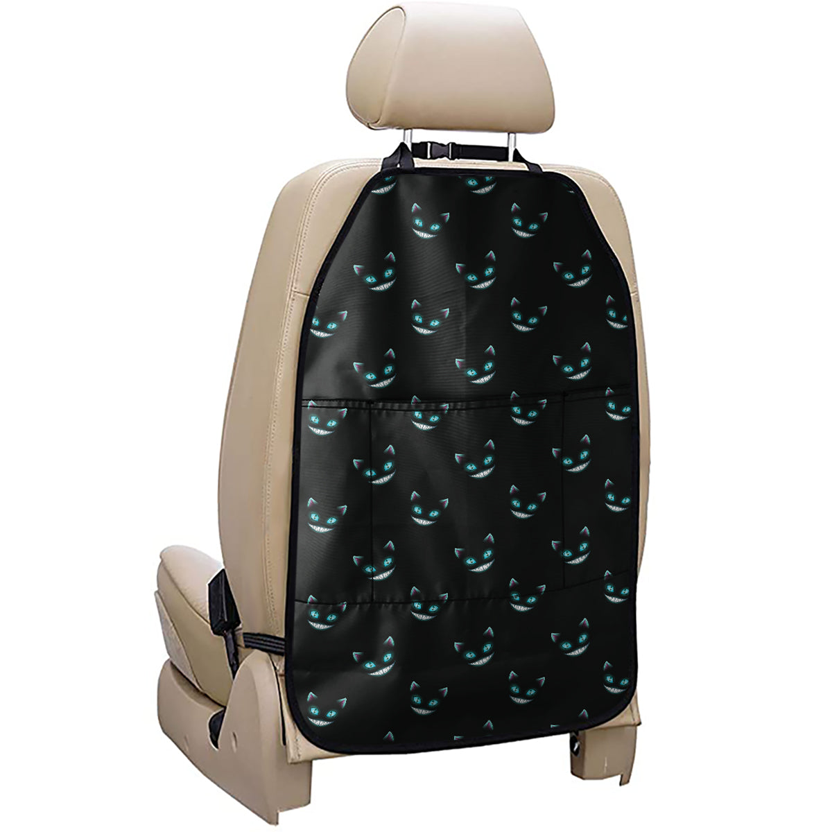 Black Cheshire Cat Pattern Print Car Seat Organizers