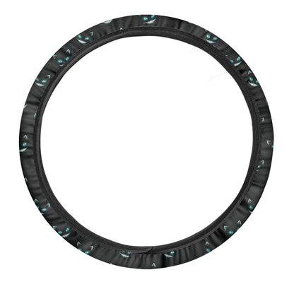 Black Cheshire Cat Pattern Print Car Steering Wheel Cover
