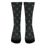 Black Cheshire Cat Pattern Print Crew Socks