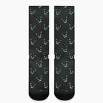 Black Cheshire Cat Pattern Print Crew Socks