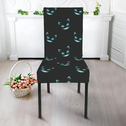 Black Cheshire Cat Pattern Print Dining Chair Slipcover