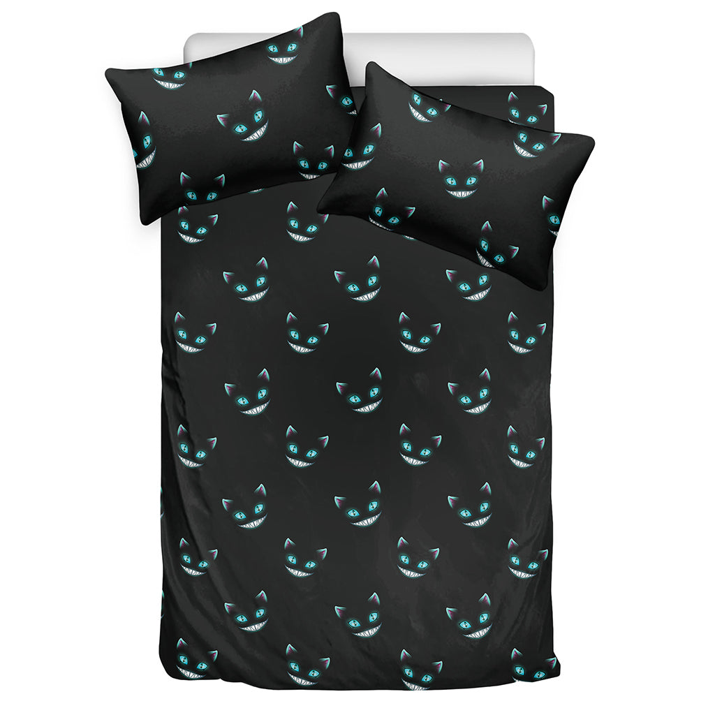 Black Cheshire Cat Pattern Print Duvet Cover Bedding Set