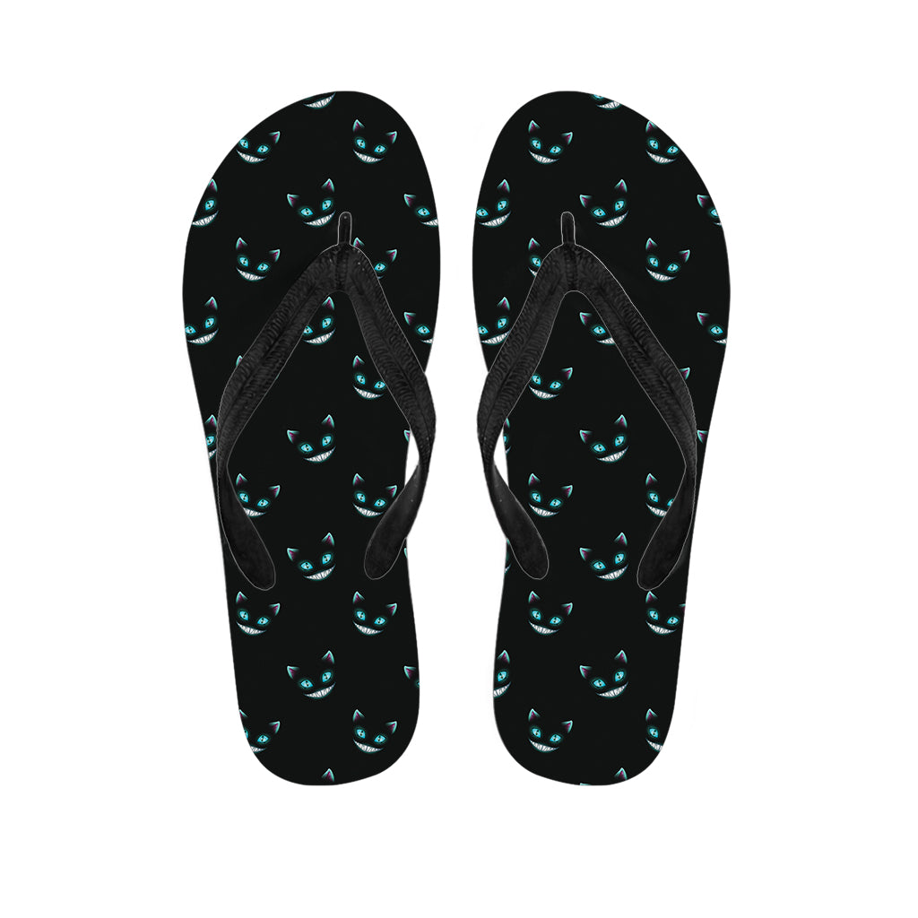 Black Cheshire Cat Pattern Print Flip Flops