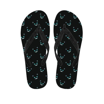 Black Cheshire Cat Pattern Print Flip Flops