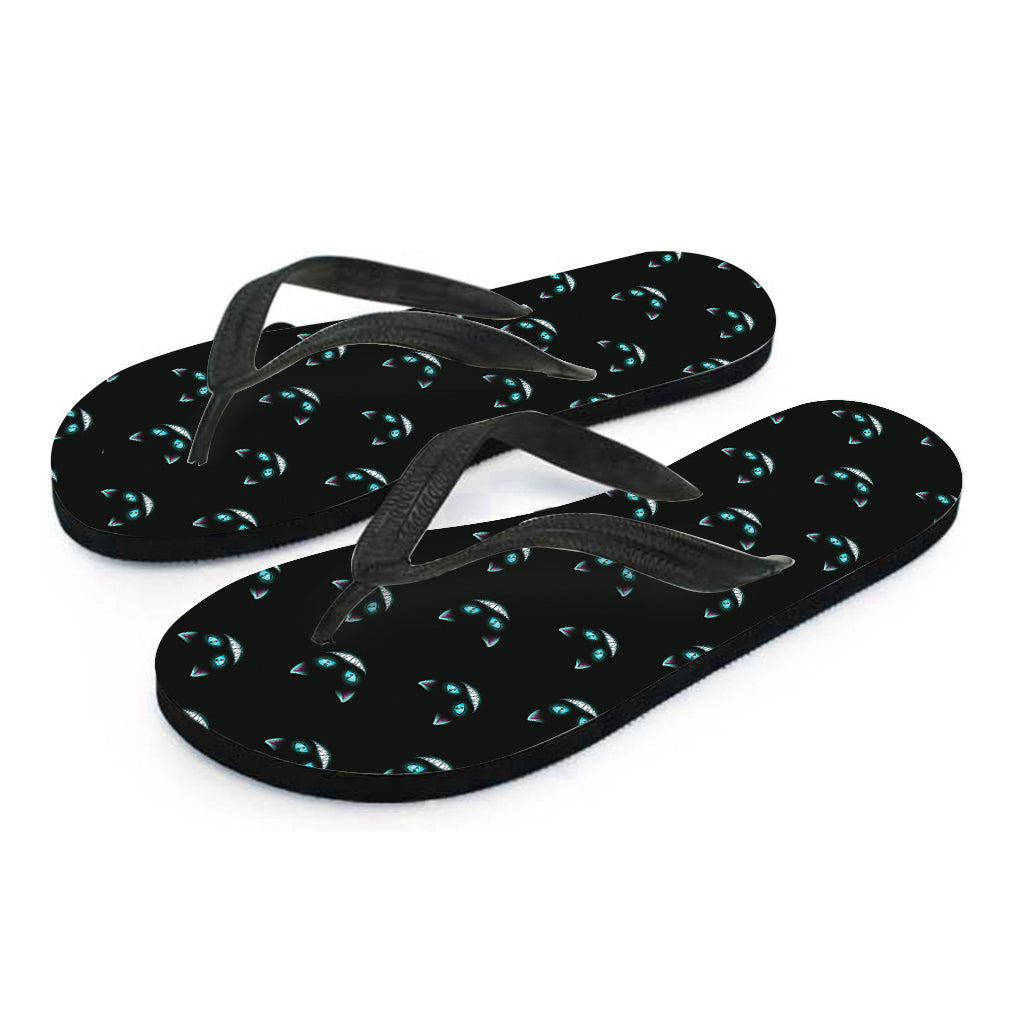 Black Cheshire Cat Pattern Print Flip Flops