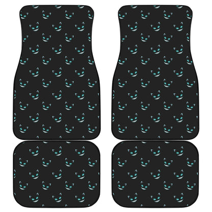 Black Cheshire Cat Pattern Print Front and Back Car Floor Mats