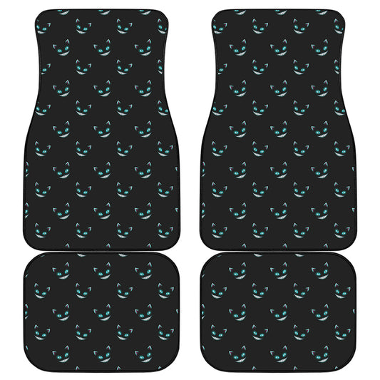 Black Cheshire Cat Pattern Print Front and Back Car Floor Mats