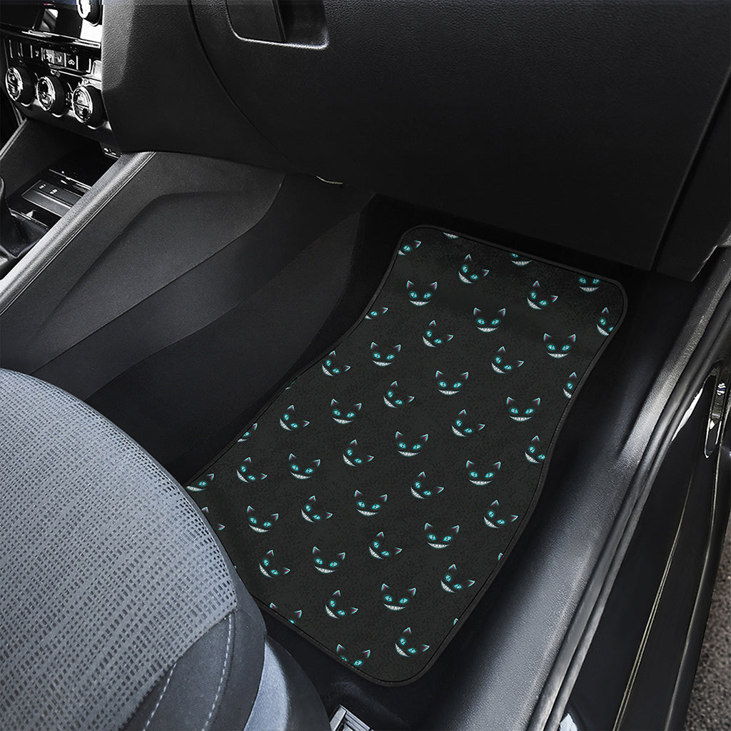 Black Cheshire Cat Pattern Print Front and Back Car Floor Mats
