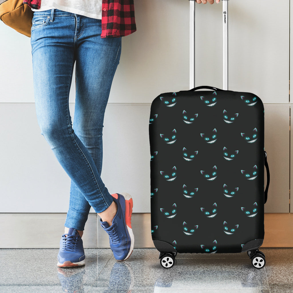 Black Cheshire Cat Pattern Print Luggage Cover