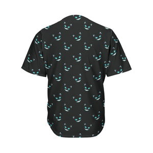 Black Cheshire Cat Pattern Print Men's Baseball Jersey