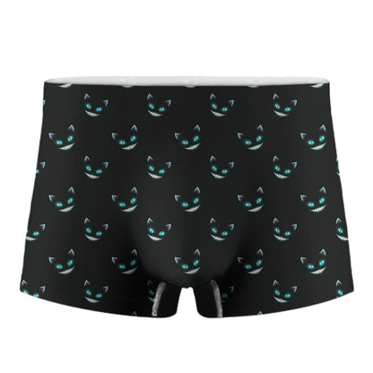 Black Cheshire Cat Pattern Print Men's Boxer Briefs