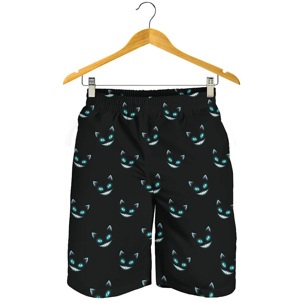 Black Cheshire Cat Pattern Print Men's Shorts
