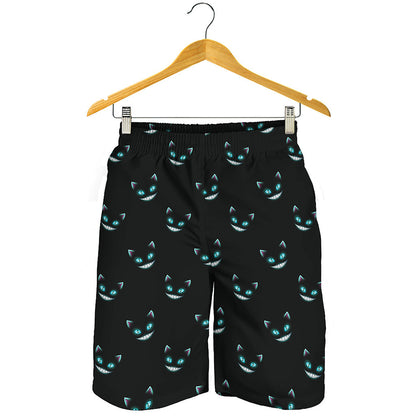 Black Cheshire Cat Pattern Print Men's Shorts