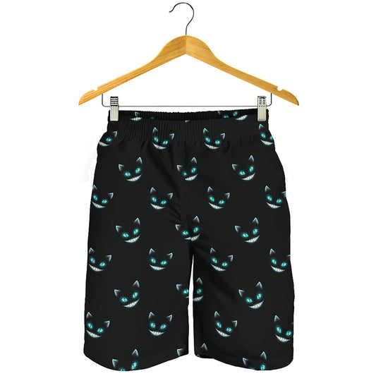 Black Cheshire Cat Pattern Print Men's Shorts