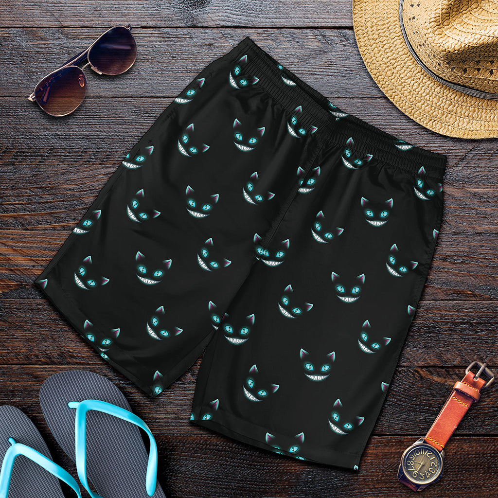 Black Cheshire Cat Pattern Print Men's Shorts