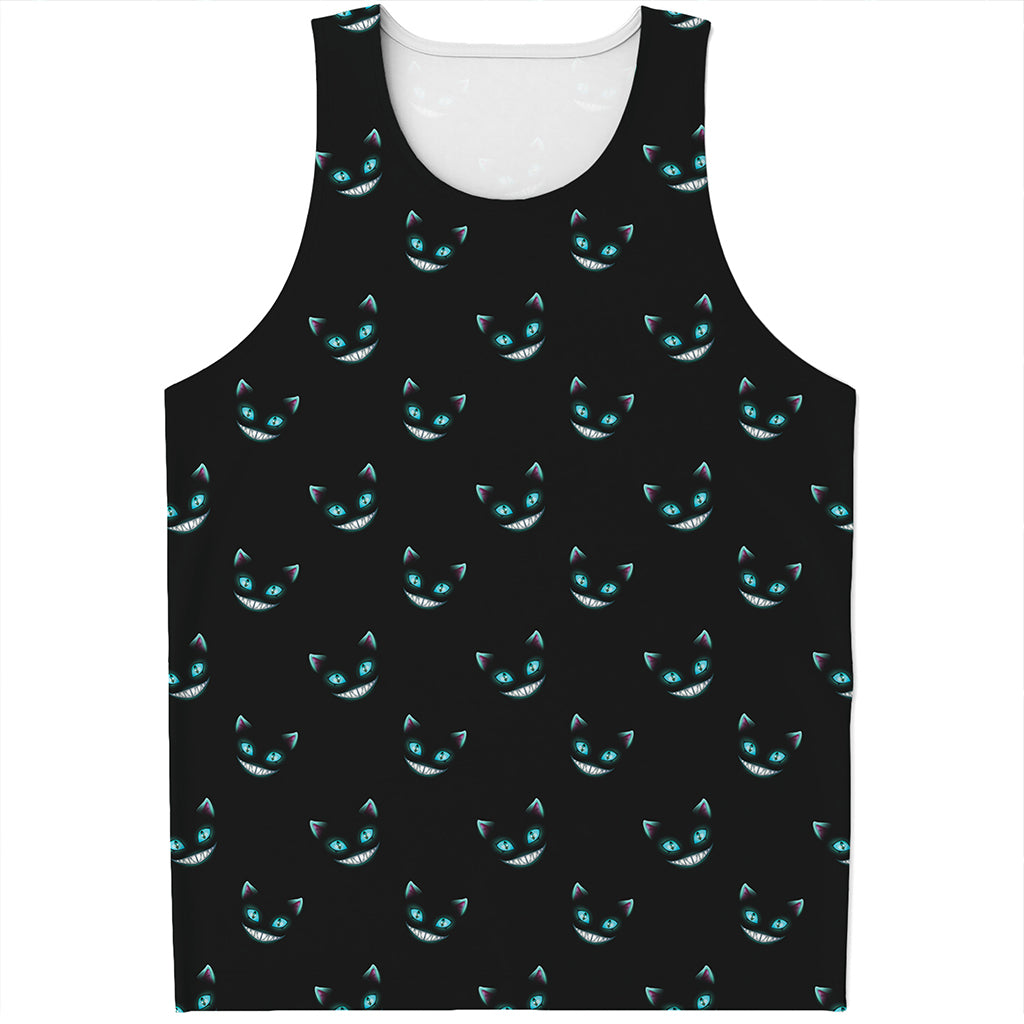 Black Cheshire Cat Pattern Print Men's Tank Top