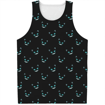 Black Cheshire Cat Pattern Print Men's Tank Top