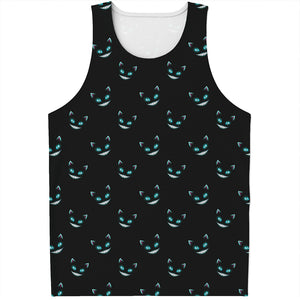 Black Cheshire Cat Pattern Print Men's Tank Top