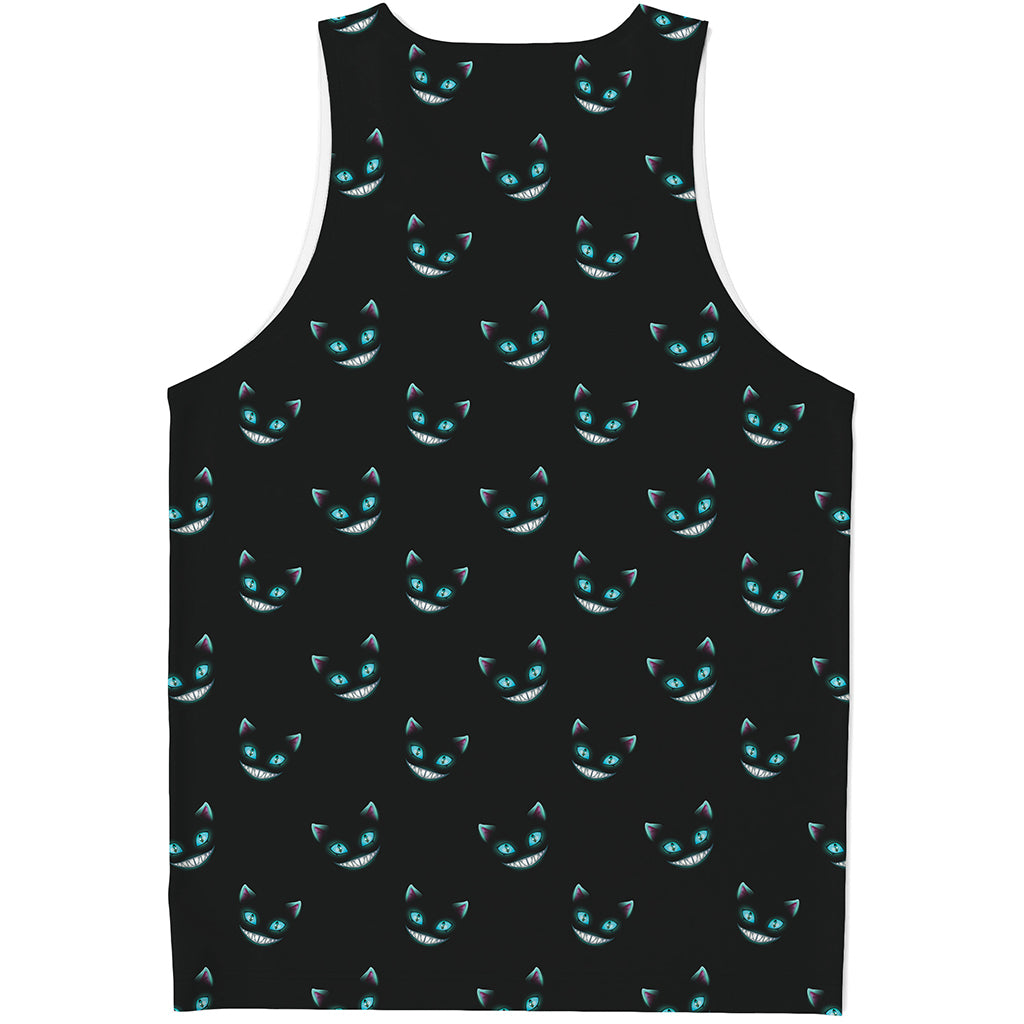 Black Cheshire Cat Pattern Print Men's Tank Top