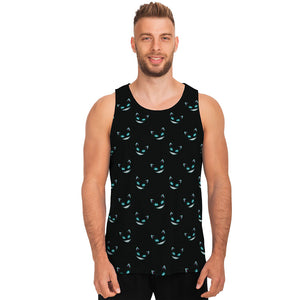 Black Cheshire Cat Pattern Print Men's Tank Top