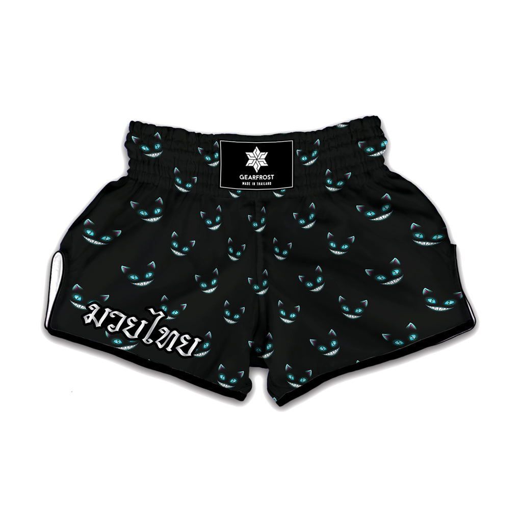 Black Cheshire Cat Pattern Print Muay Thai Boxing Shorts