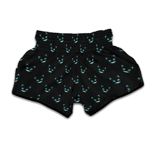 Black Cheshire Cat Pattern Print Muay Thai Boxing Shorts