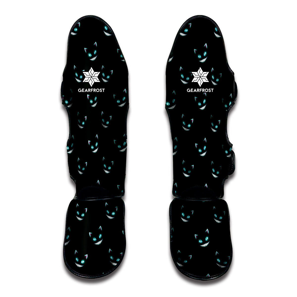 Black Cheshire Cat Pattern Print Muay Thai Shin Guard