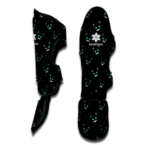 Black Cheshire Cat Pattern Print Muay Thai Shin Guard