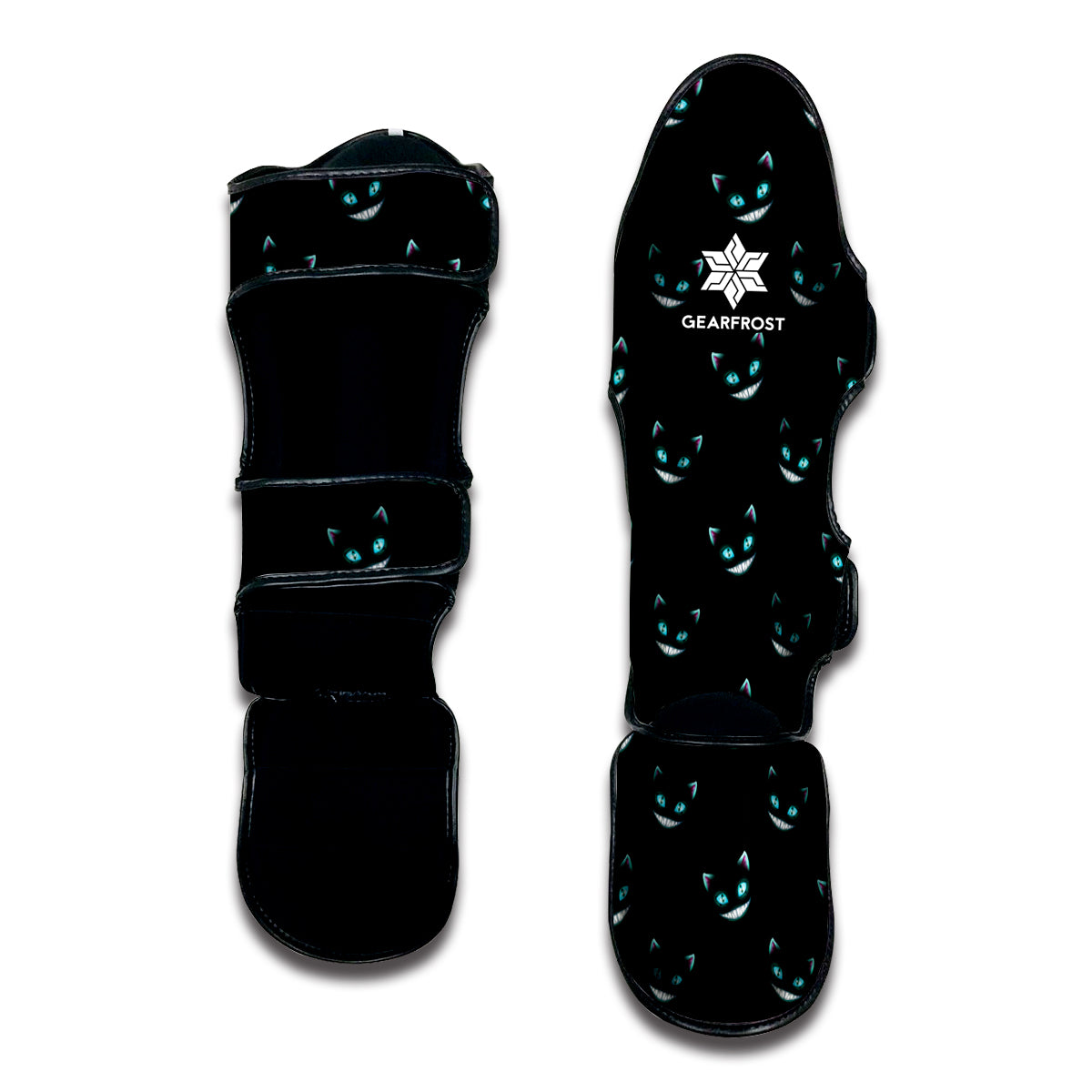 Black Cheshire Cat Pattern Print Muay Thai Shin Guard