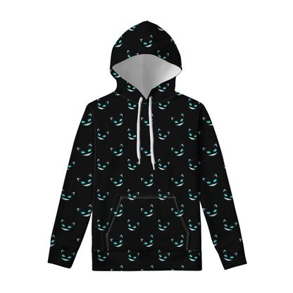 Black Cheshire Cat Pattern Print Pullover Hoodie
