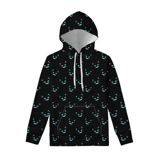 Black Cheshire Cat Pattern Print Pullover Hoodie