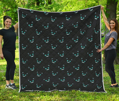 Black Cheshire Cat Pattern Print Quilt