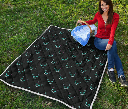 Black Cheshire Cat Pattern Print Quilt