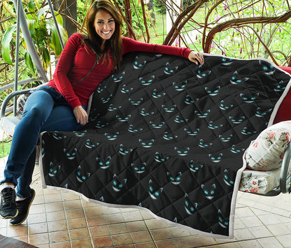 Black Cheshire Cat Pattern Print Quilt