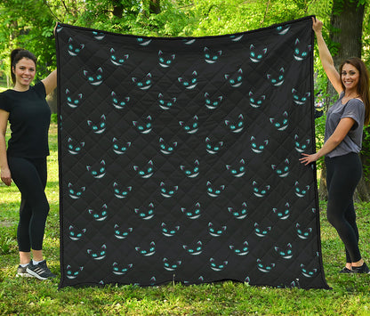 Black Cheshire Cat Pattern Print Quilt