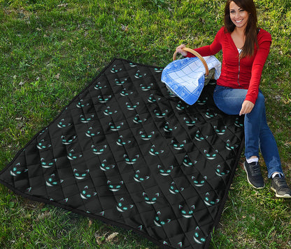 Black Cheshire Cat Pattern Print Quilt