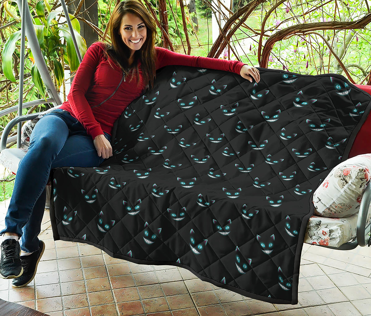 Black Cheshire Cat Pattern Print Quilt