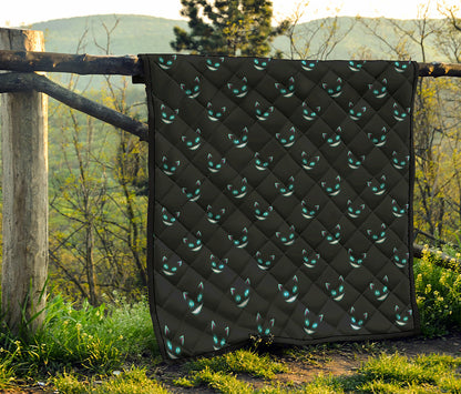 Black Cheshire Cat Pattern Print Quilt