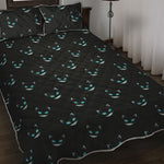 Black Cheshire Cat Pattern Print Quilt Bed Set