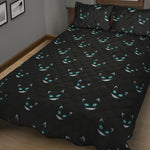 Black Cheshire Cat Pattern Print Quilt Bed Set