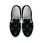 Black Cheshire Cat Pattern Print White Slip On Shoes