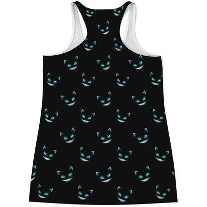 Black Cheshire Cat Pattern Print Women's Racerback Tank Top