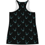 Black Cheshire Cat Pattern Print Women's Racerback Tank Top