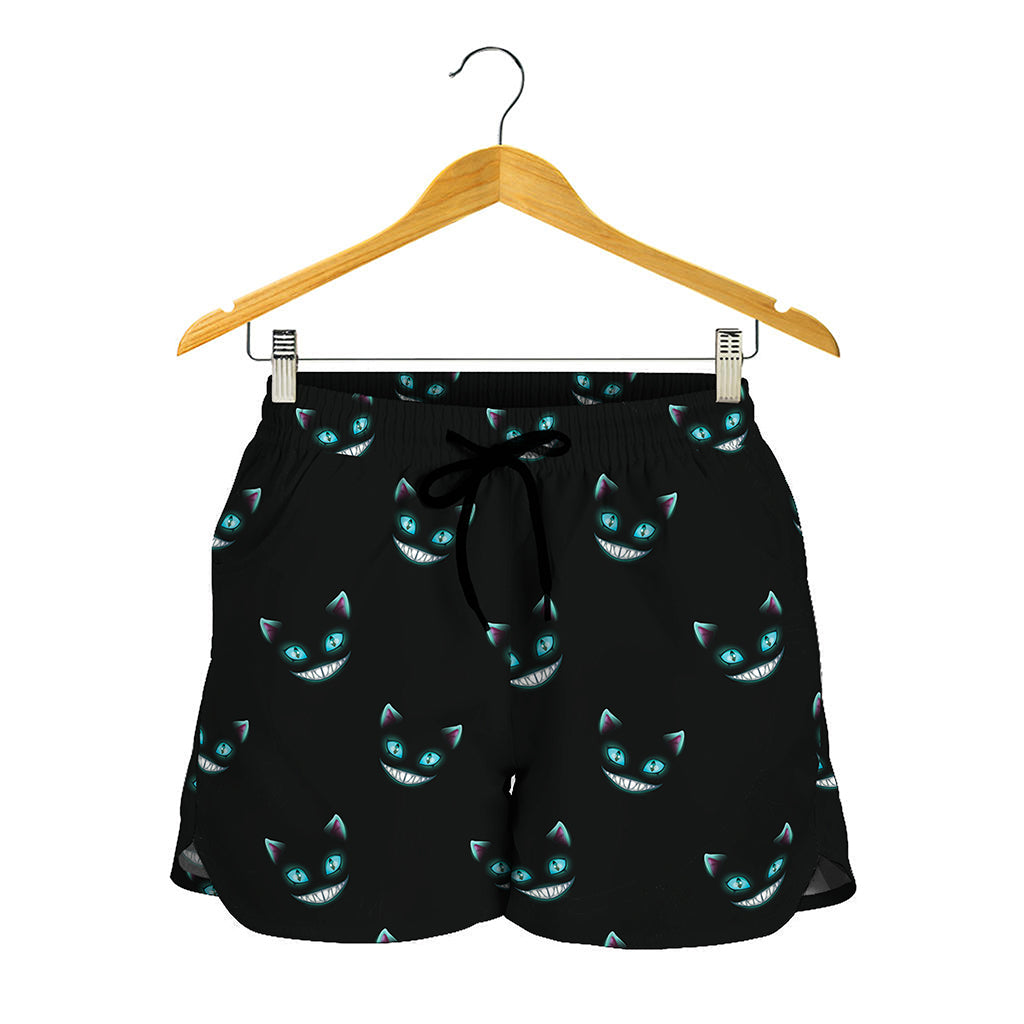 Black Cheshire Cat Pattern Print Women's Shorts