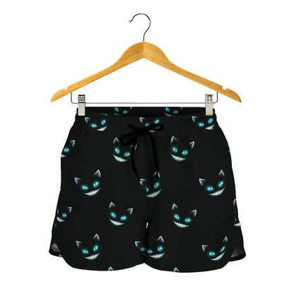 Black Cheshire Cat Pattern Print Women's Shorts