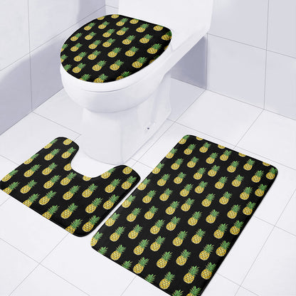 Black Cute Pineapple Pattern Print 3 Piece Bath Mat Set